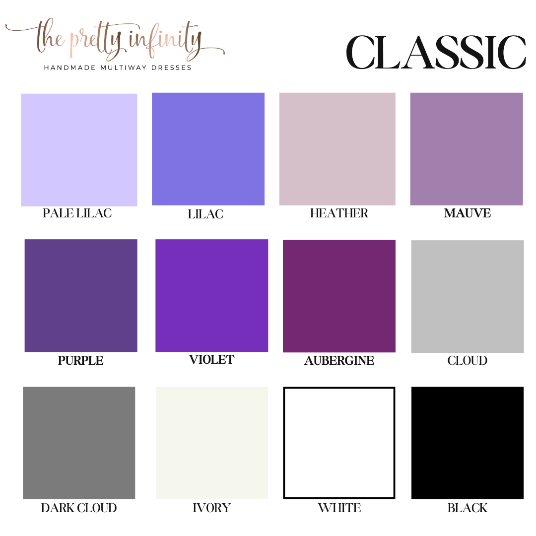 The pretty infinity colour swatches in shades of purples and grey tones
